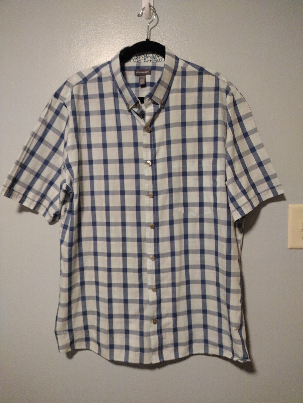Van Heusen Blue Plaid Check Short Sleeve Button Down Shirt